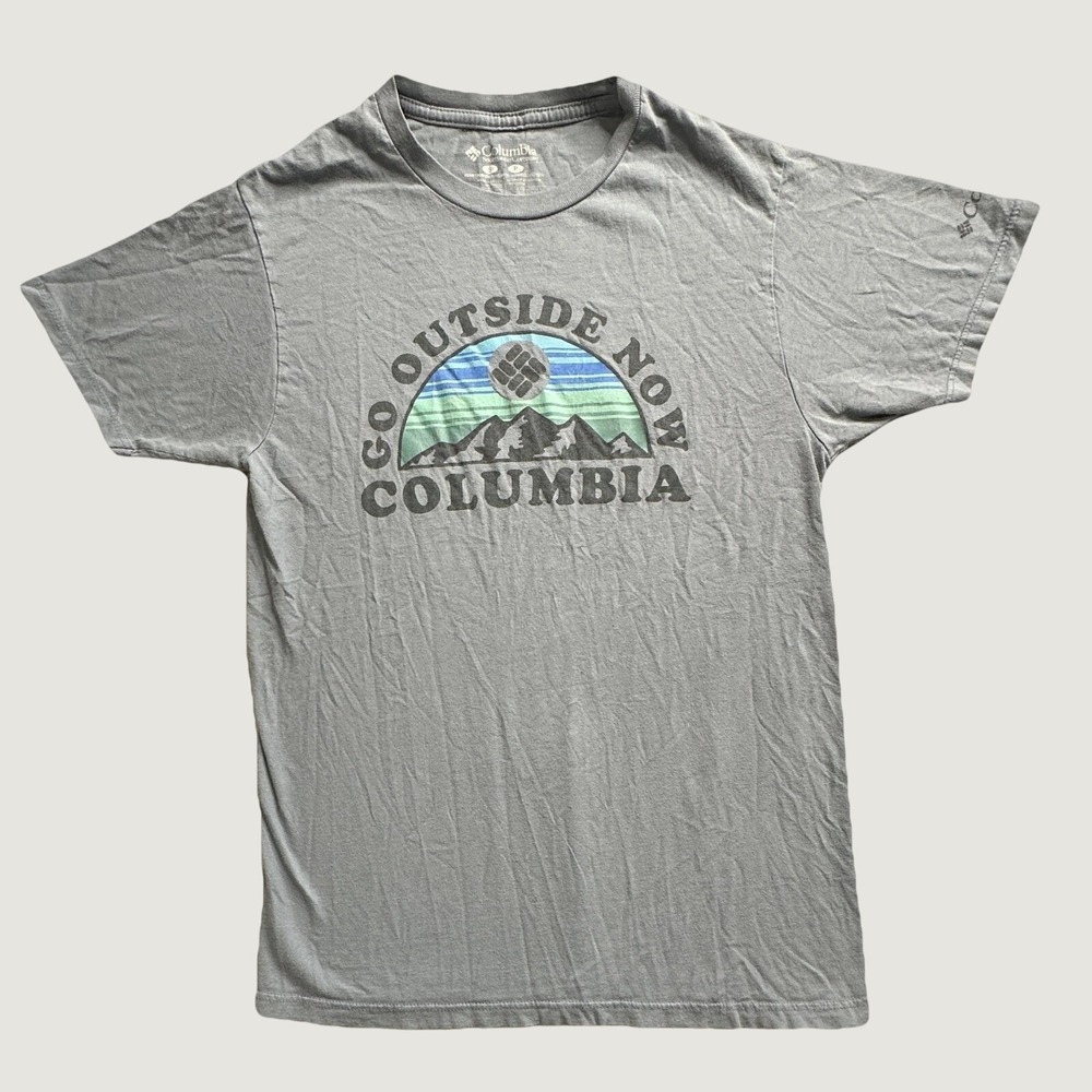 Columbia T-Shirt Mens Small Gray Go Outside Now Graphic Mountain Outdoor Cotton